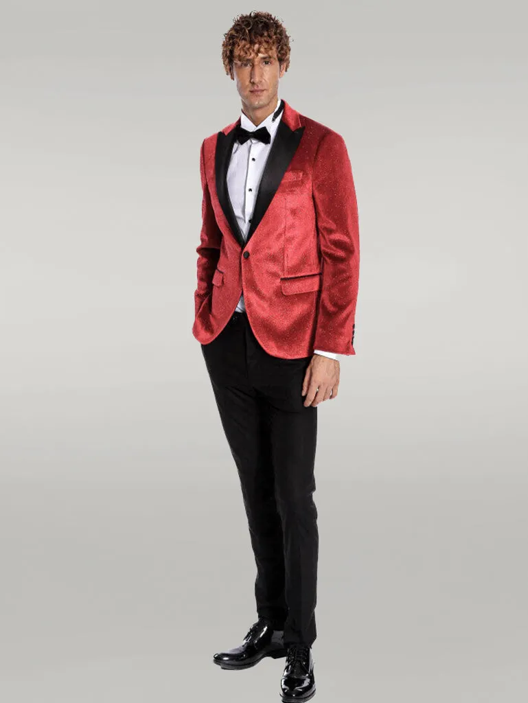WSS Sparkle Slim Fit Velvet Red Men Prom Blazer  - Singen