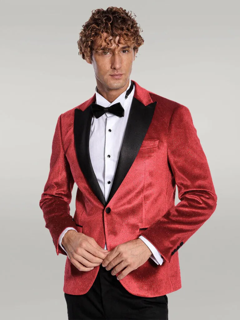 WSS Sparkle Slim Fit Velvet Red Men Prom Blazer  - Singen