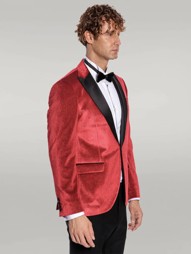 WSS Sparkle Slim Fit Velvet Red Men Prom Blazer  - Singen