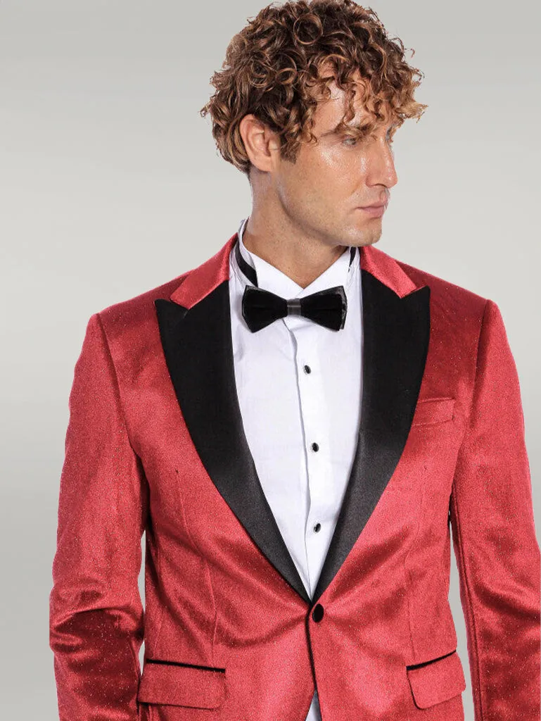 WSS Sparkle Slim Fit Velvet Red Men Prom Blazer  - Singen