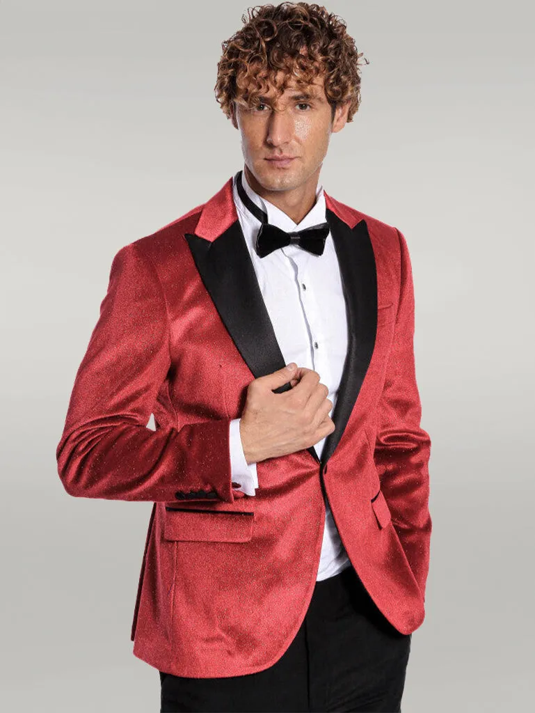 WSS Sparkle Slim Fit Velvet Red Men Prom Blazer  - Singen