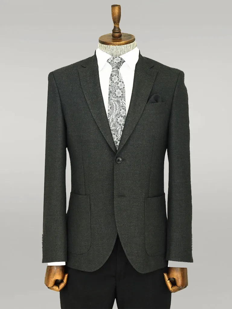 WSS Textured Slim Fit Peak Lapel Anthracite Men Blazer  - Singen