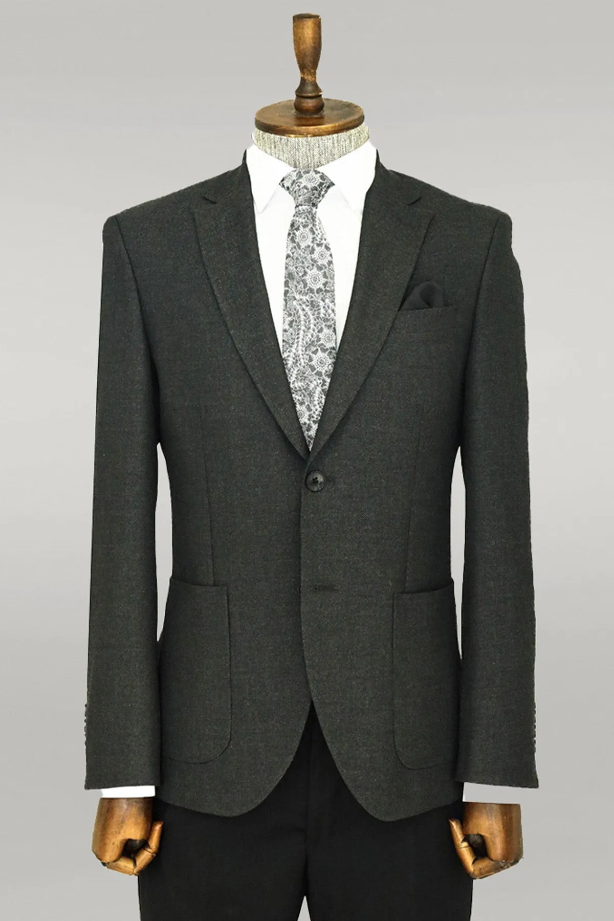 WSS Textured Slim Fit Peak Lapel Anthracite Men Blazer  - Singen