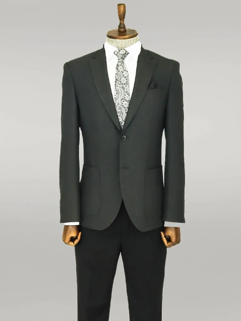 WSS Textured Slim Fit Peak Lapel Anthracite Men Blazer  - Singen