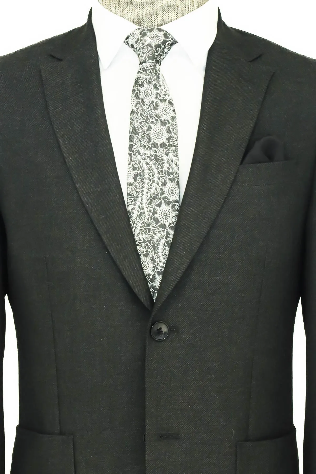 WSS Textured Slim Fit Peak Lapel Anthracite Men Blazer  - Singen